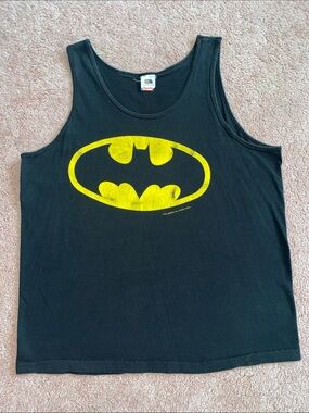Vintage Black DC Comics Fruit of the Loom Batman Logo Tank Top
